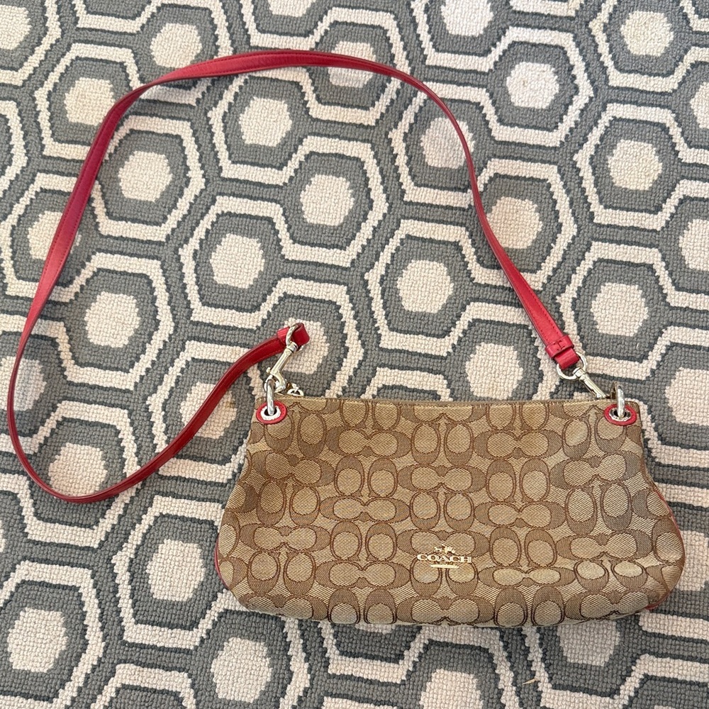 Authentic Coach Brown and Red Signature Crossbody Bag